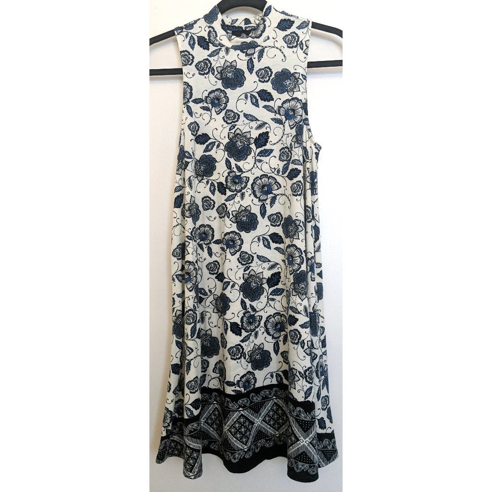 Angie Pullover Turtleneck Floral Print Multicolor Sleeveless Tunic Dress Size SM
